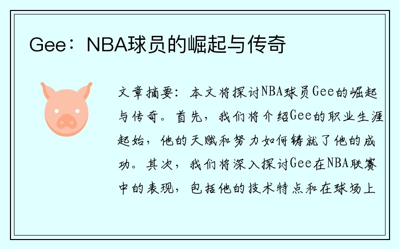 Gee：NBA球员的崛起与传奇